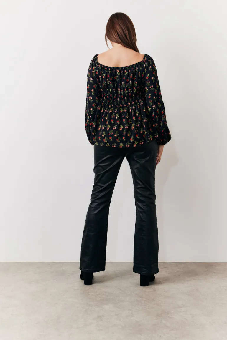 Black Rose Print Smock Top