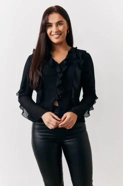 Black Ruffle Chiffon Blouse
