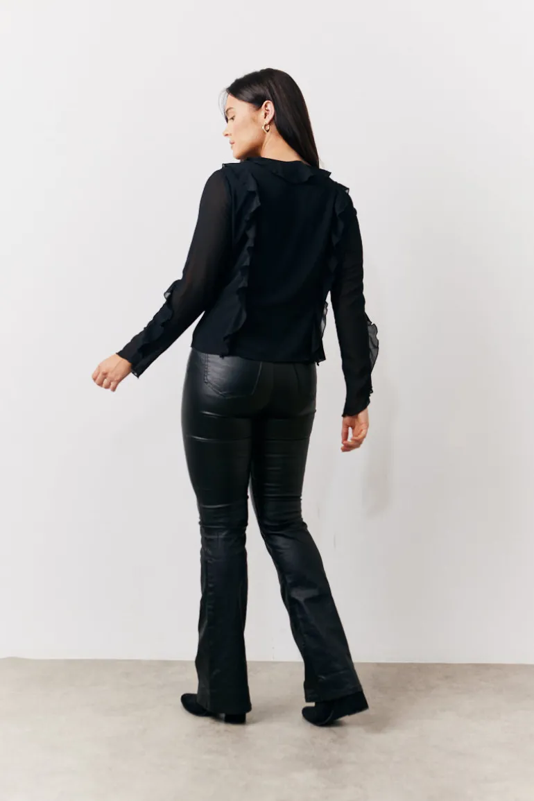 Black Ruffle Chiffon Blouse