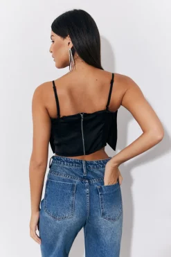Black Satin Bow Detail Cami Top