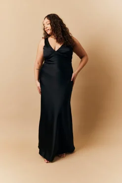 Black Satin Twist Back Maxi Dress