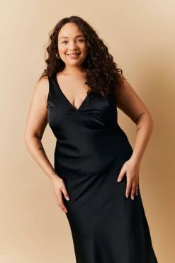Black Satin Twist Back Maxi Dress