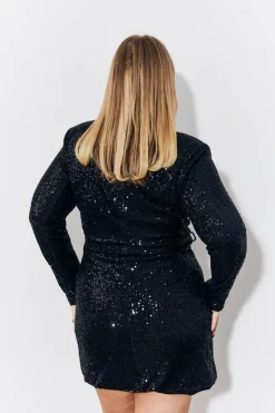 Black Sequin Belted Blazer Dress