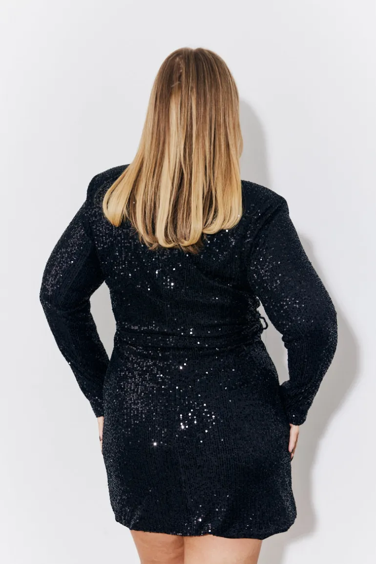 Black Sequin Belted Blazer Dress