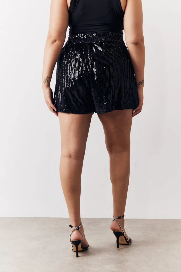 Black Sequin Boxy Shorts