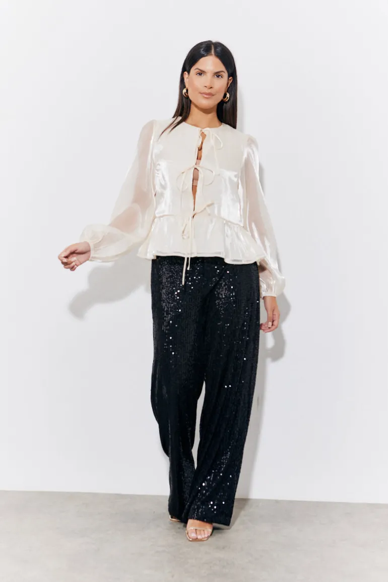 Black Sequin Wide Leg Trouser
