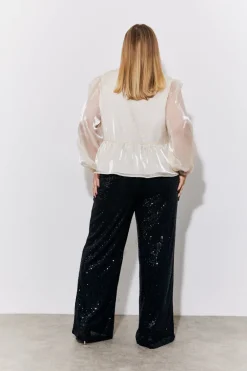 Black Sequin Wide Leg Trouser