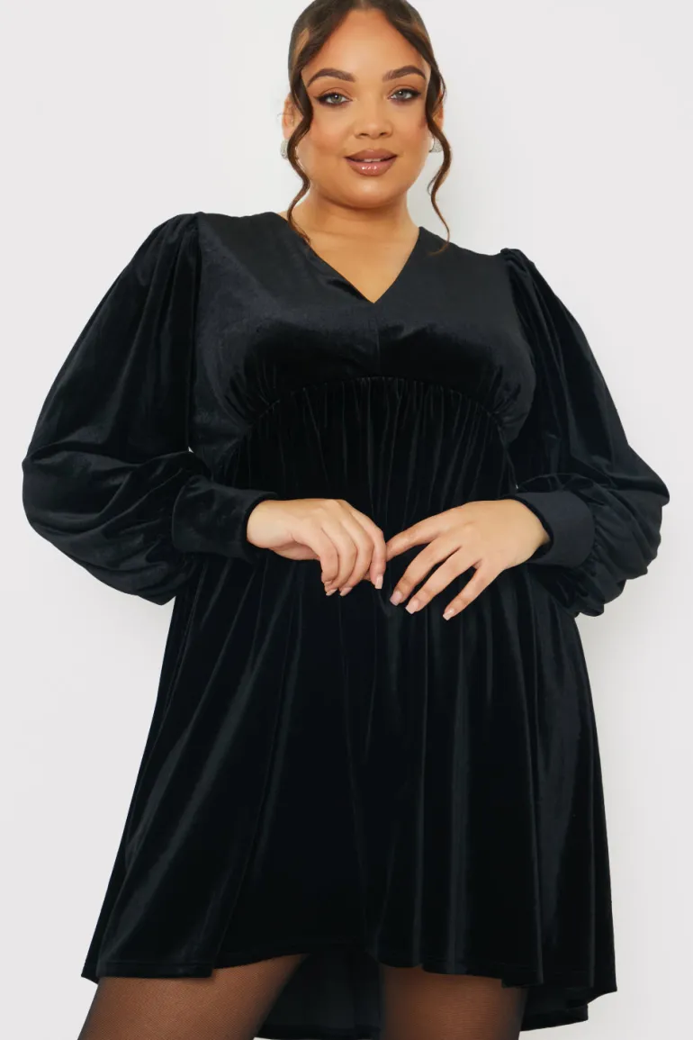 Black Velvet Smock Mini Dress