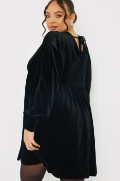 Black Velvet Smock Mini Dress
