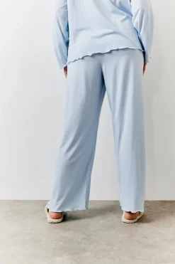 Blue Lettuce Hem Slogan Long Sleeve Top and Trouser PJ Set