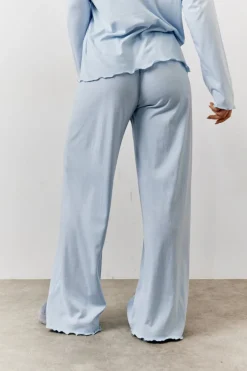 Blue Lettuce Hem Slogan Long Sleeve Top and Trouser PJ Set