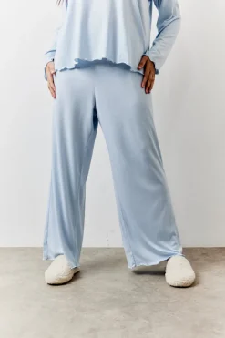 Blue Lettuce Hem Slogan Long Sleeve Top and Trouser PJ Set