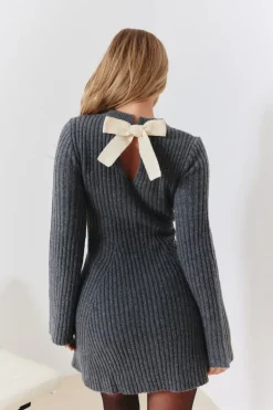 Bow Back Detail Knit Skater Mini Dress