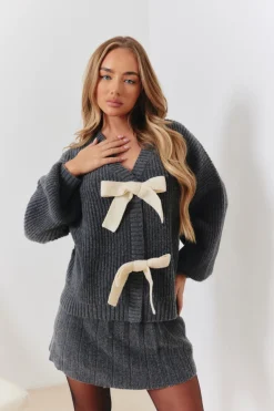 Bow Detail Co-Ord Knit Cardigan