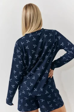 Bow Print Long Sleeve and Short PJ Set