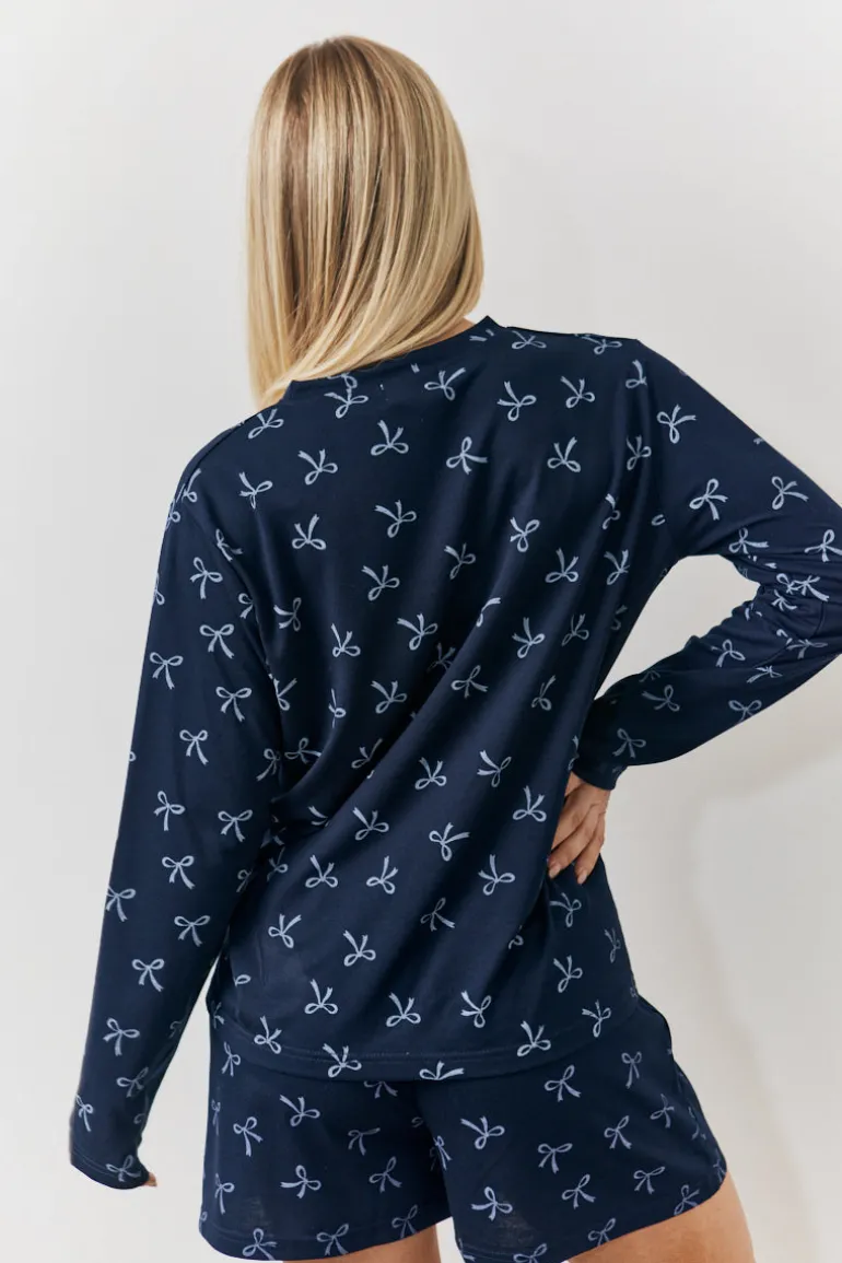 Bow Print Long Sleeve and Short PJ Set