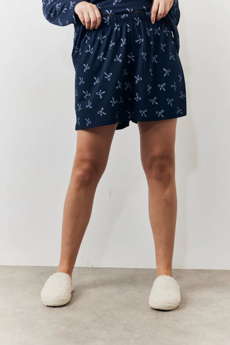 Bow Print Long Sleeve and Short PJ Set