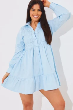 Broderie Tiered Shirt Dress