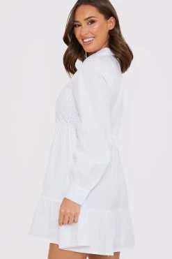 Broderie Tiered Shirt Dress