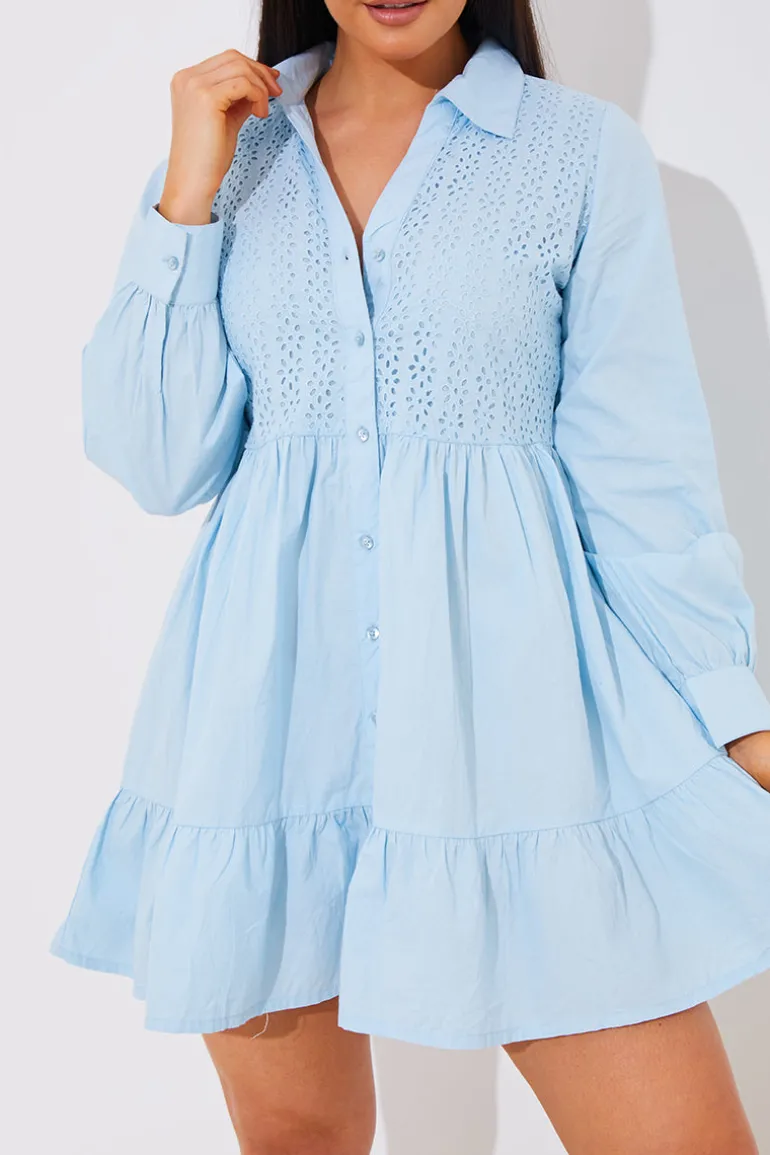 Broderie Tiered Shirt Dress