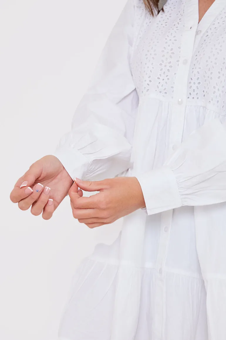 Broderie Tiered Shirt Dress