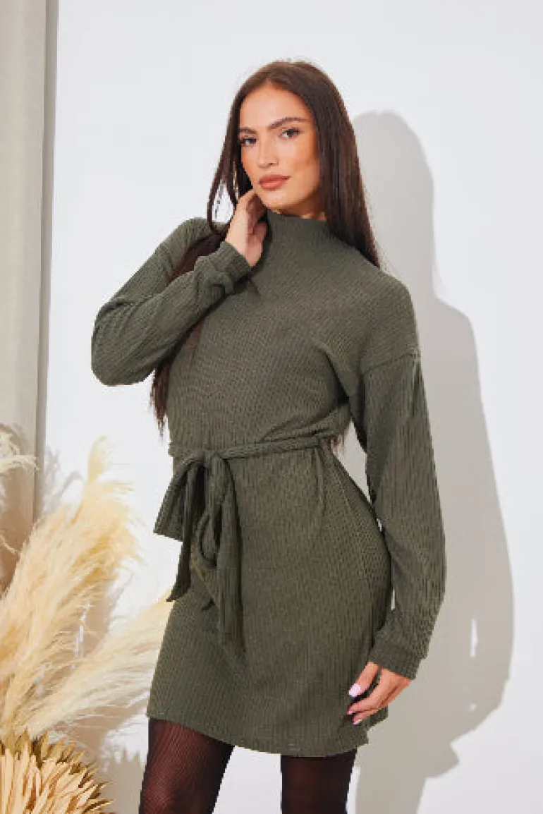 Brushed Rib Loose Belted Dress