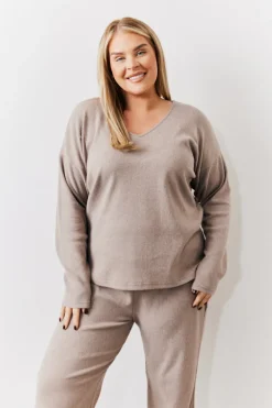 Brushed Rib v Neck Co Ord Top