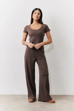 Brushed Rib Wide Leg Co Ord Trousers