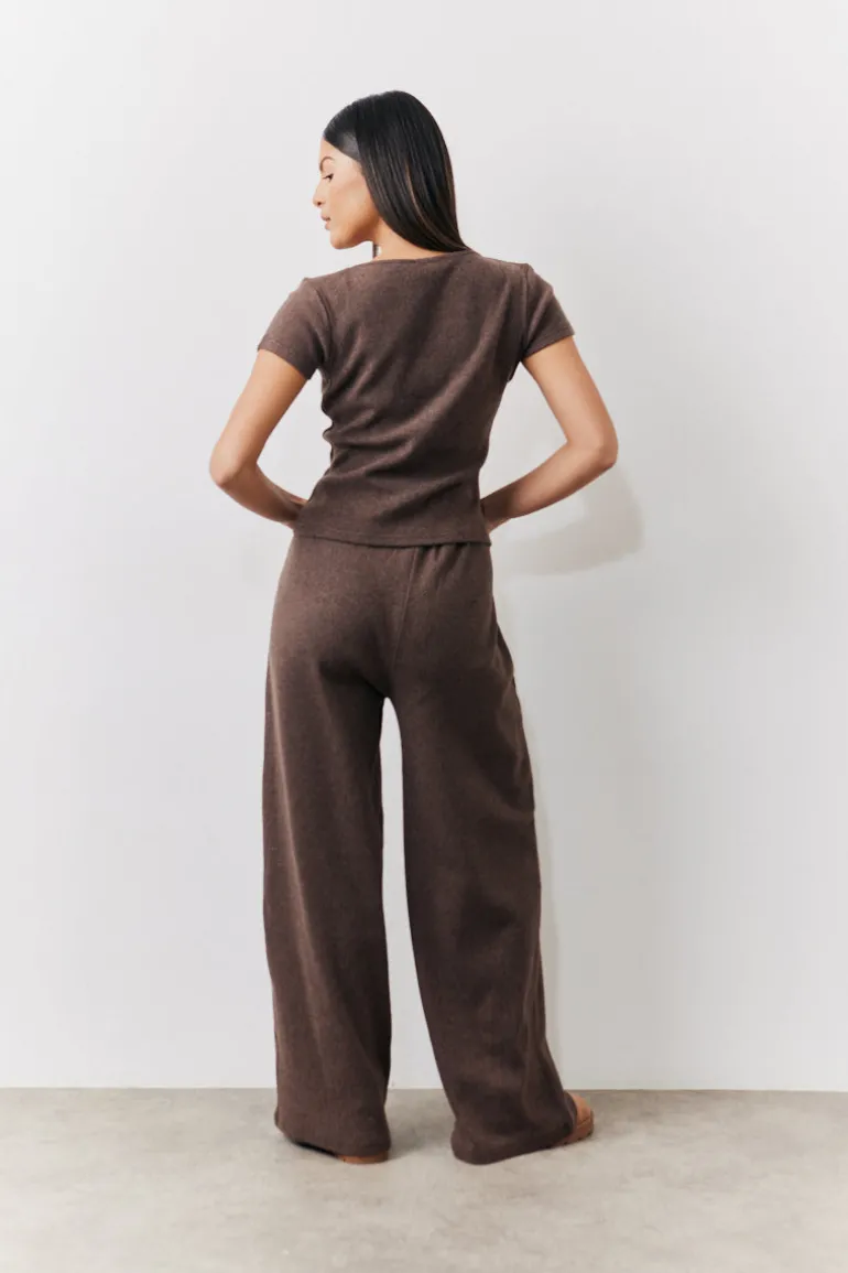 Brushed Rib Wide Leg Co Ord Trousers