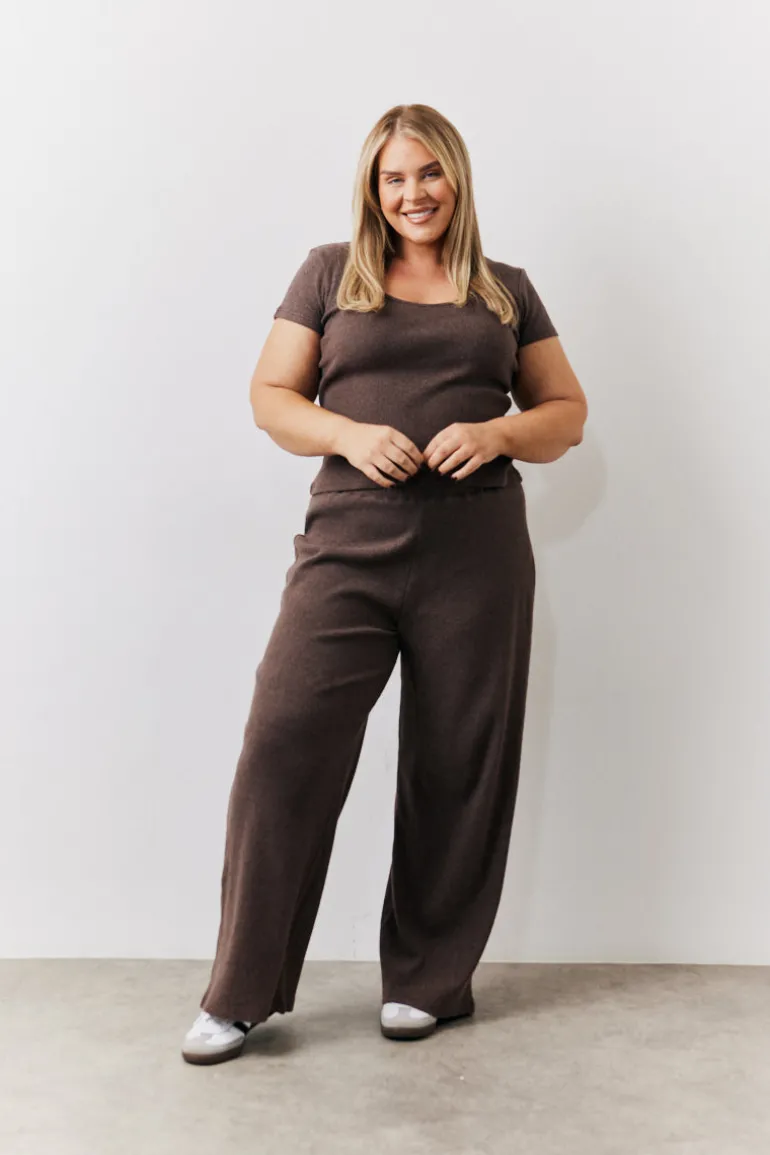 Brushed Rib Wide Leg Co Ord Trousers