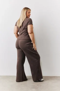 Brushed Rib Wide Leg Co Ord Trousers