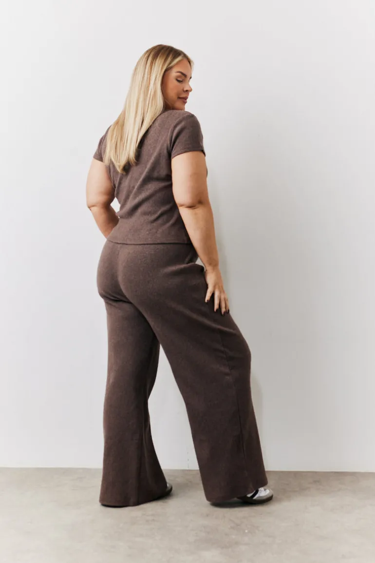 Brushed Rib Wide Leg Co Ord Trousers
