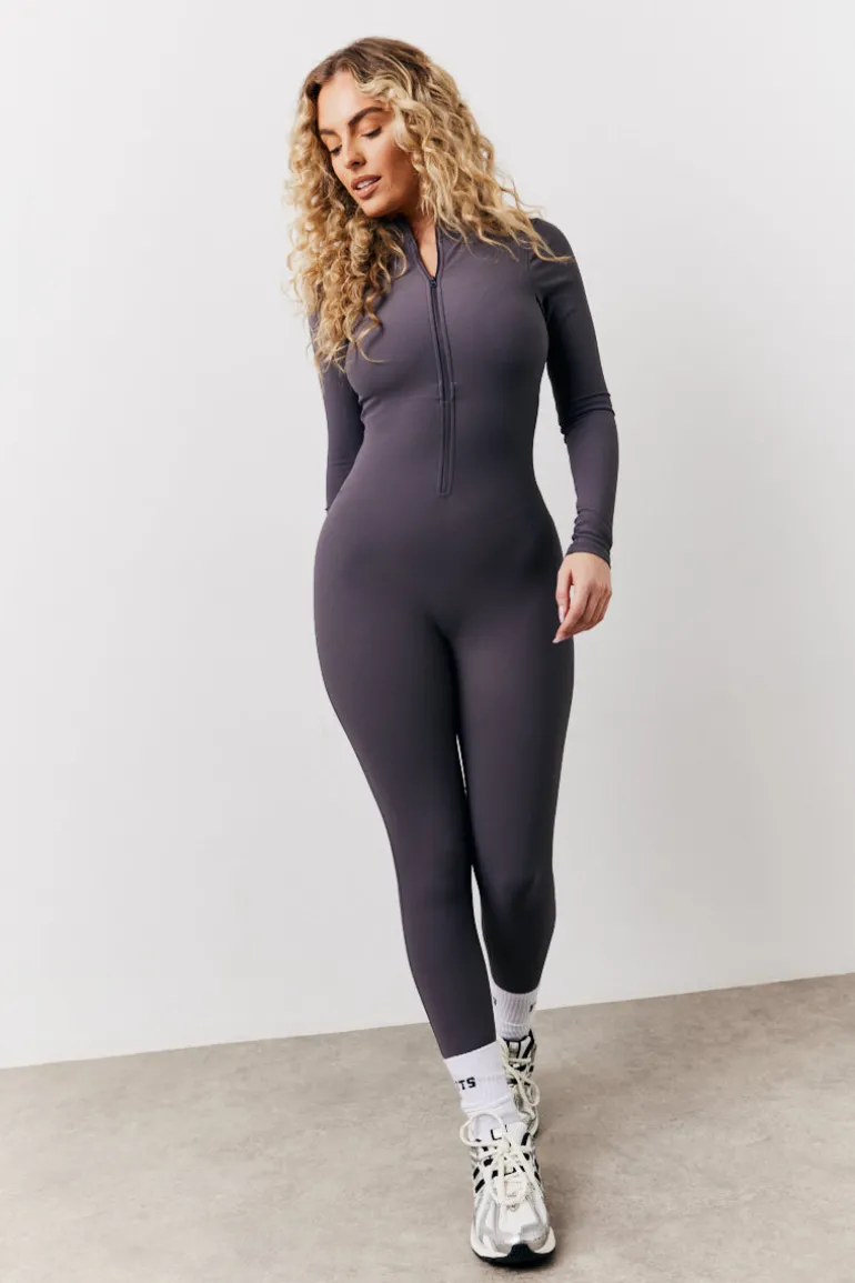 Built-In Bra Half Zip Long Sleeve Sculpt and Control Unitard