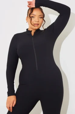 Built-In Bra Half Zip Long Sleeve Sculpt and Control Unitard