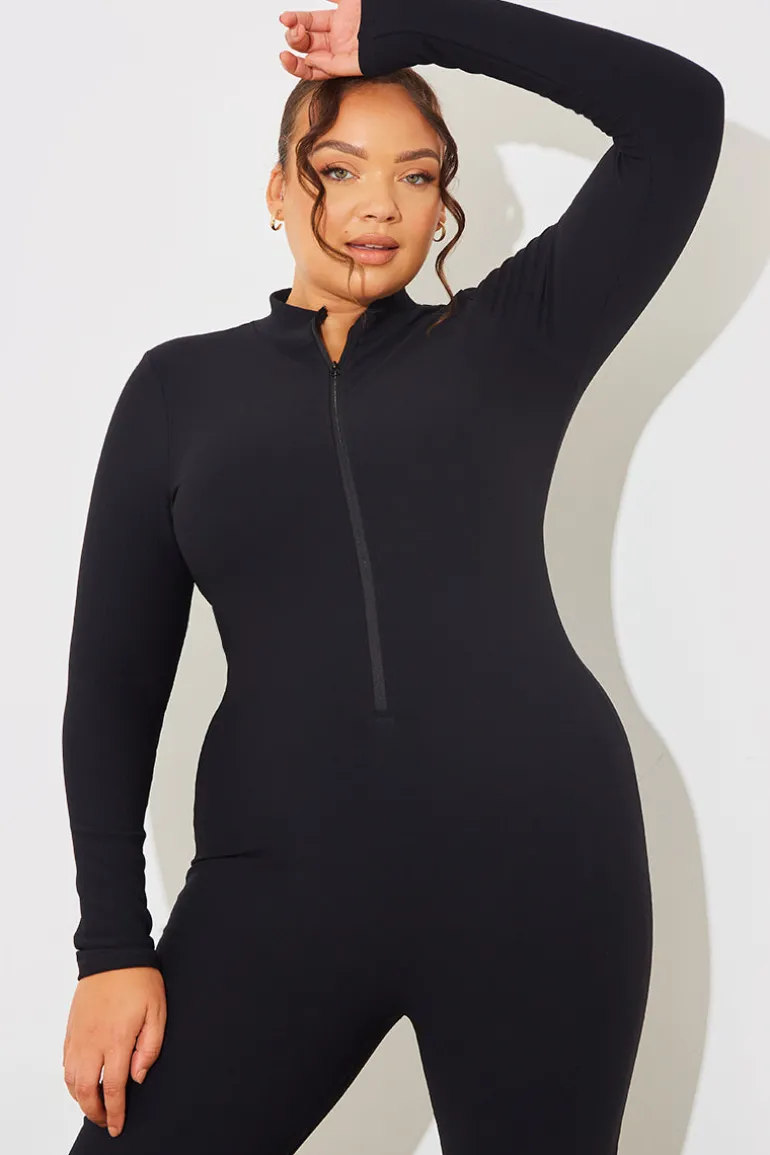 Built-In Bra Half Zip Long Sleeve Sculpt and Control Unitard