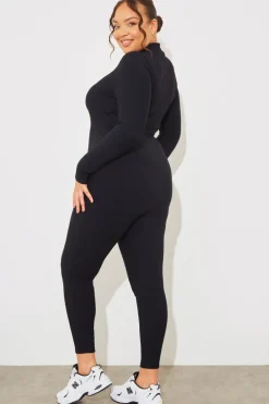 Built-In Bra Half Zip Long Sleeve Sculpt and Control Unitard
