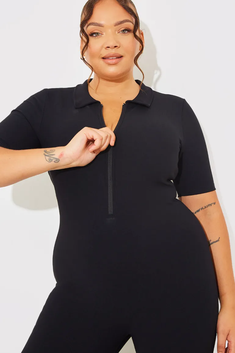 Built-In Bra Half Zip Short Sleeve Sculpt and Control Unitard
