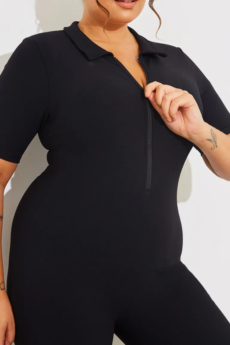 Built-In Bra Half Zip Short Sleeve Sculpt and Control Unitard