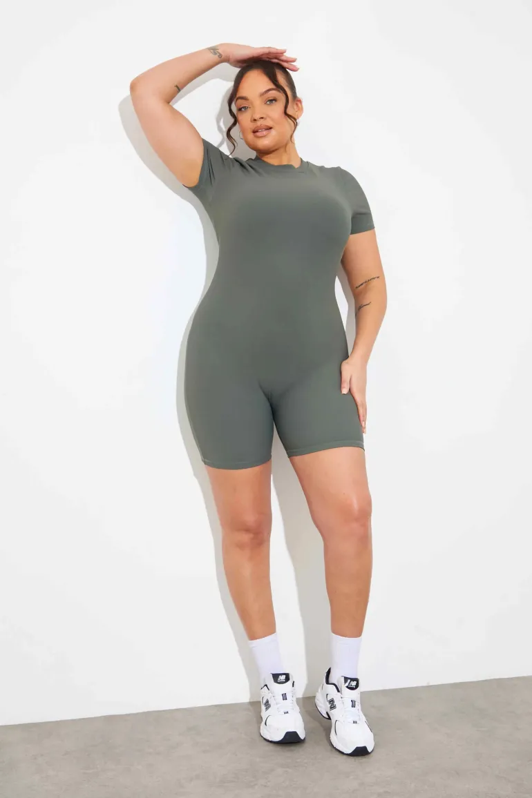 Built-in Bra Short Sleeve Sculpt and Control Short Unitard