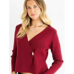 Burgundy Button Wrap Compact Knit Cardigan