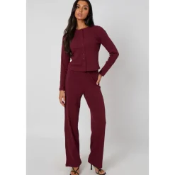 Burgundy Long Sleeved Button Front Top
