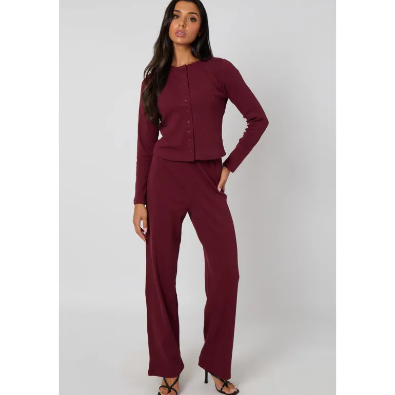 Burgundy Long Sleeved Button Front Top