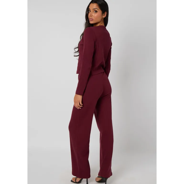 Burgundy Long Sleeved Button Front Top