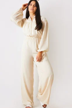 Button Up Wide Leg Jumpsuit