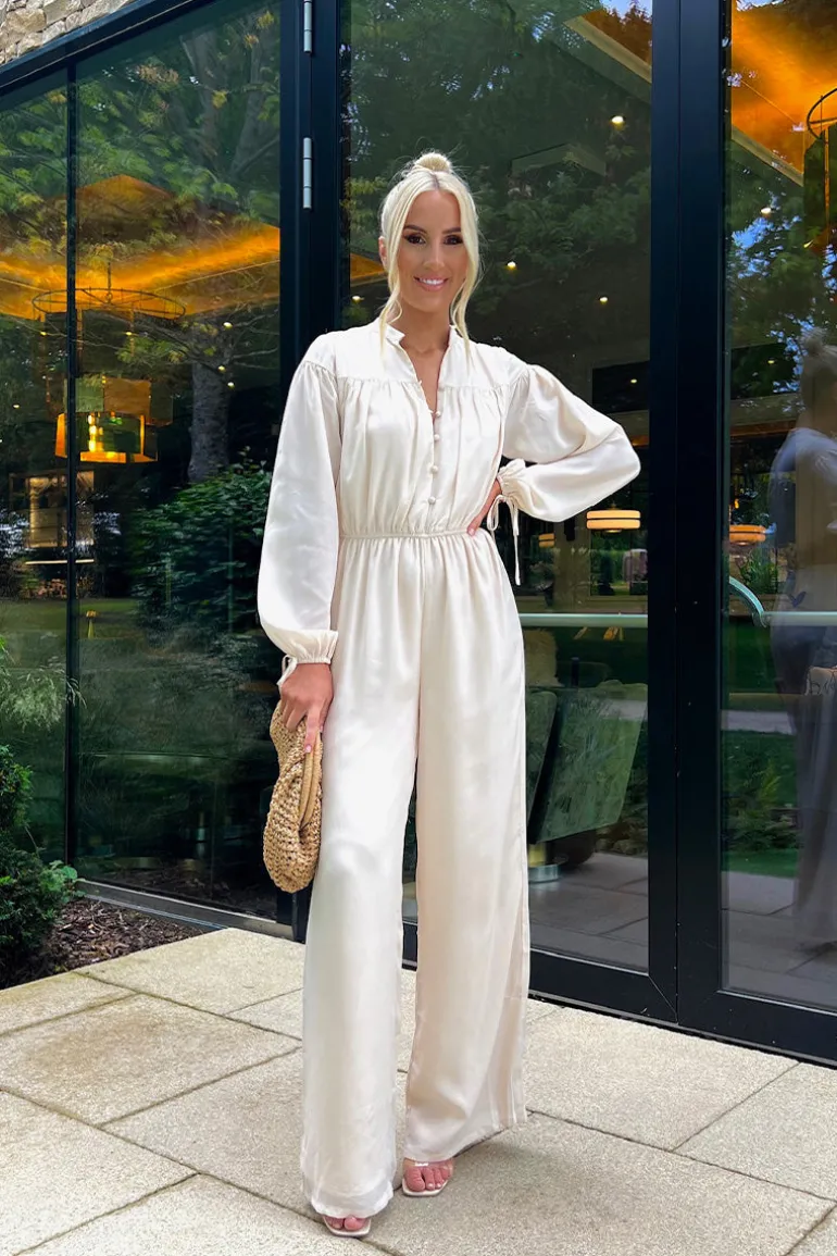 Button Up Wide Leg Jumpsuit