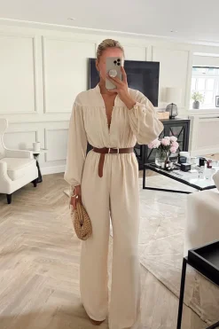 Button Up Wide Leg Jumpsuit