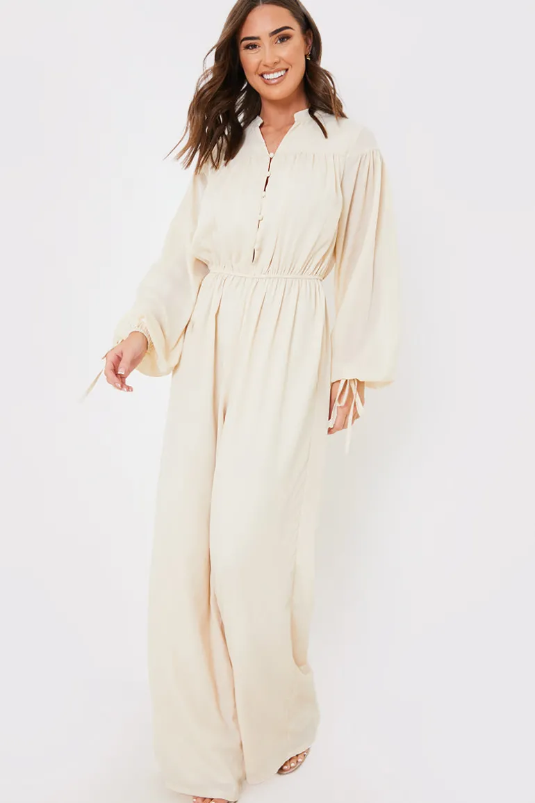 Button Up Wide Leg Jumpsuit