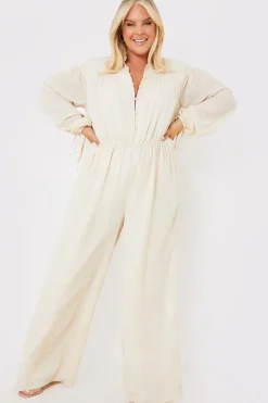 Button Up Wide Leg Jumpsuit