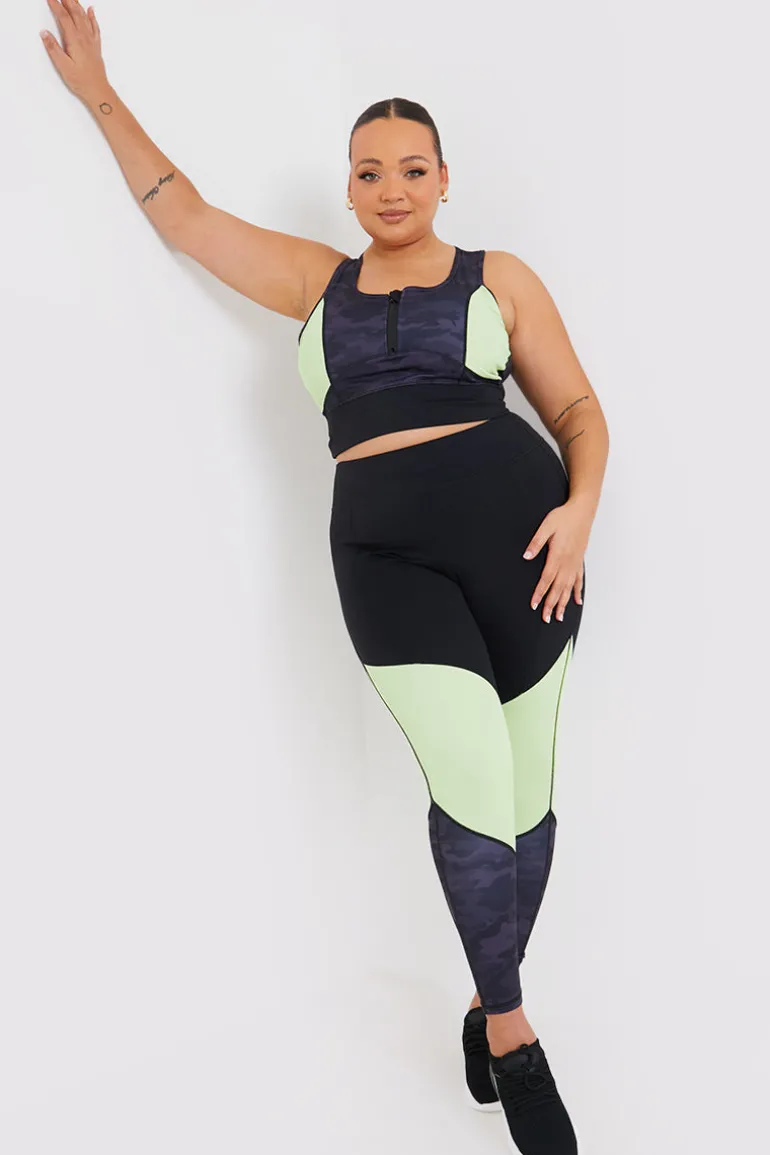 Camo Contrast Zip Crop Top