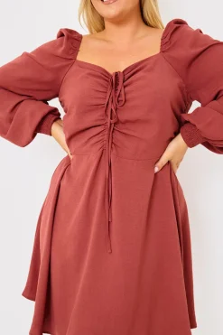 Channel Front Ruched Balloon Sleeve Shift Dress
